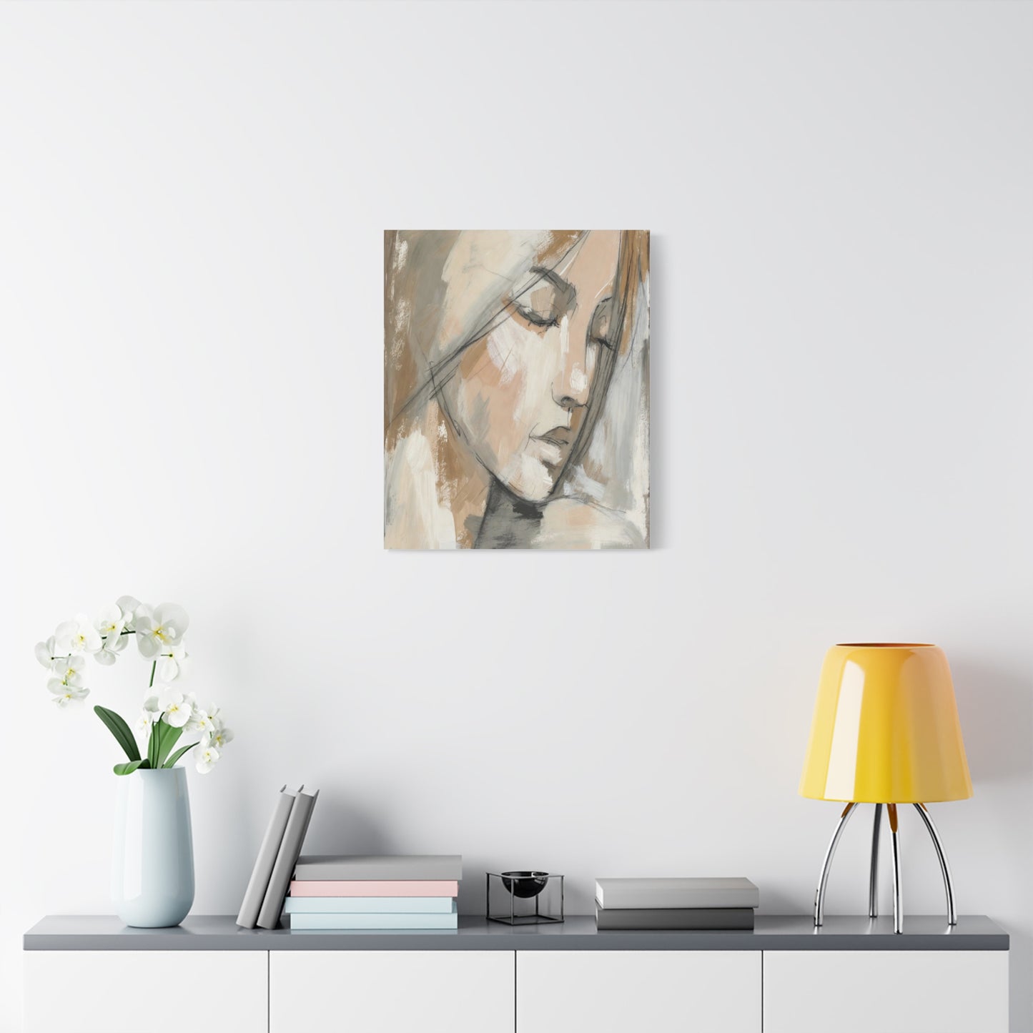 Serene Woman Portrait Matte Canvas Wall Art — Neutral Abstract Face Painting