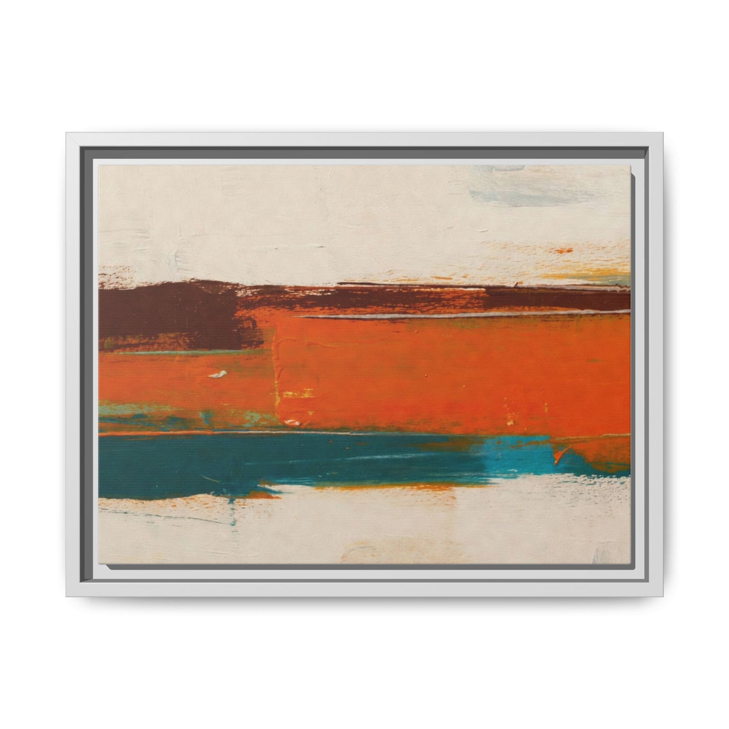Abstract Horizon Matte Canvas Framed Print — Modern Orange Teal Wall Art