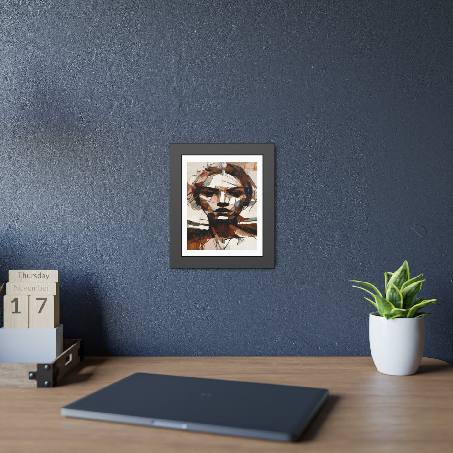 Abstract Cubist Portrait Framed Art Print — Modern Neutral Wall Decor