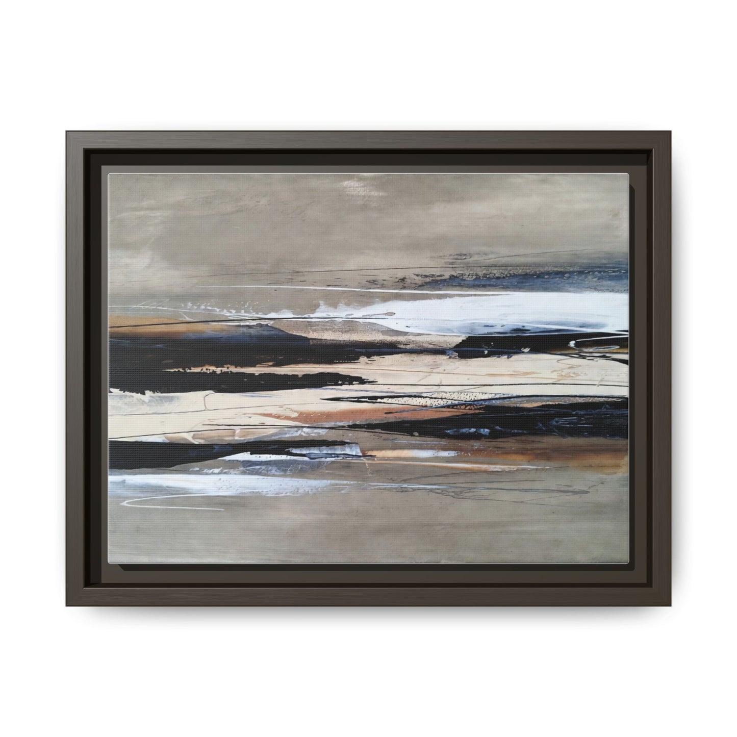 Abstract Seascape Matte Canvas Framed Wall Art — Neutral Coastal Landscape