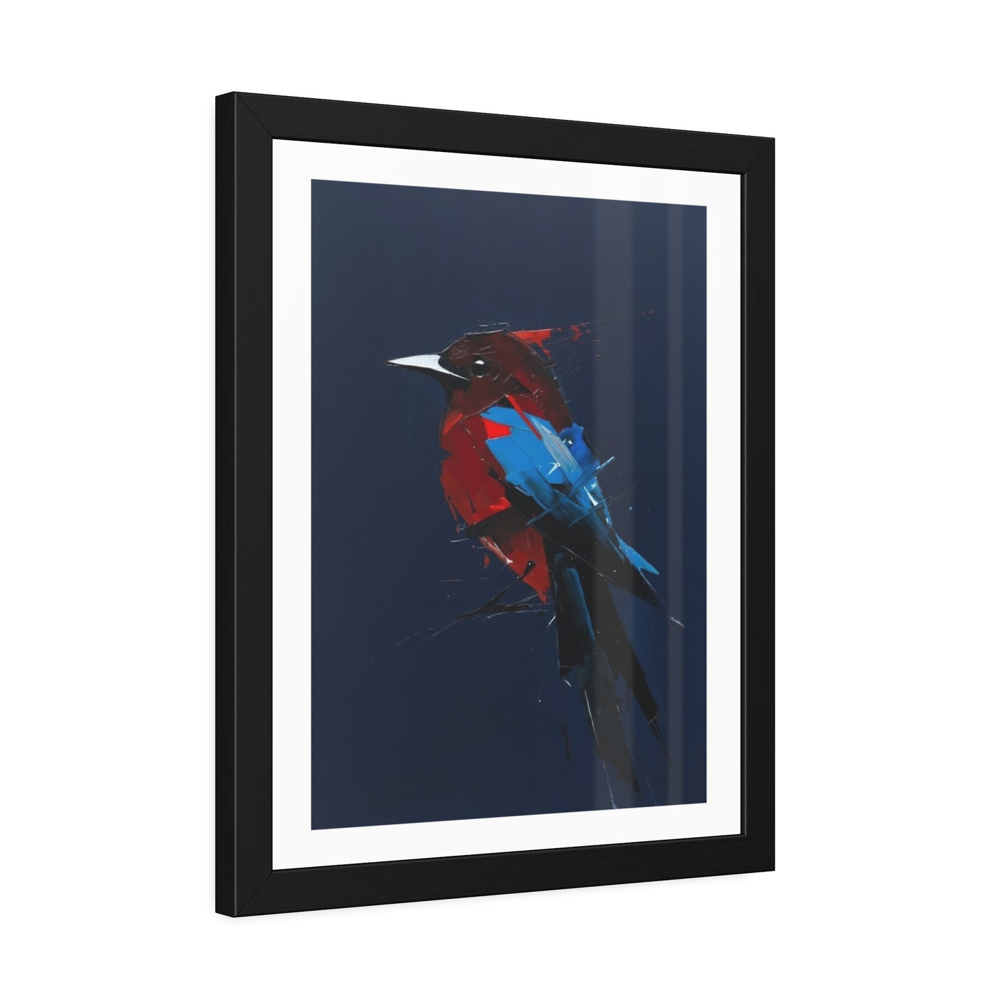 Framed Bird Art Print — Modern Red & Blue Kingfisher Poster