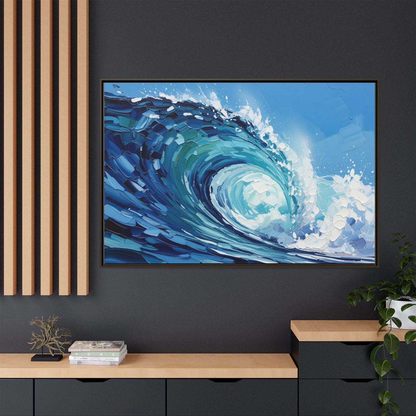 Framed Matte Canvas Wave Art — Blue Ocean Surf Wall Decor