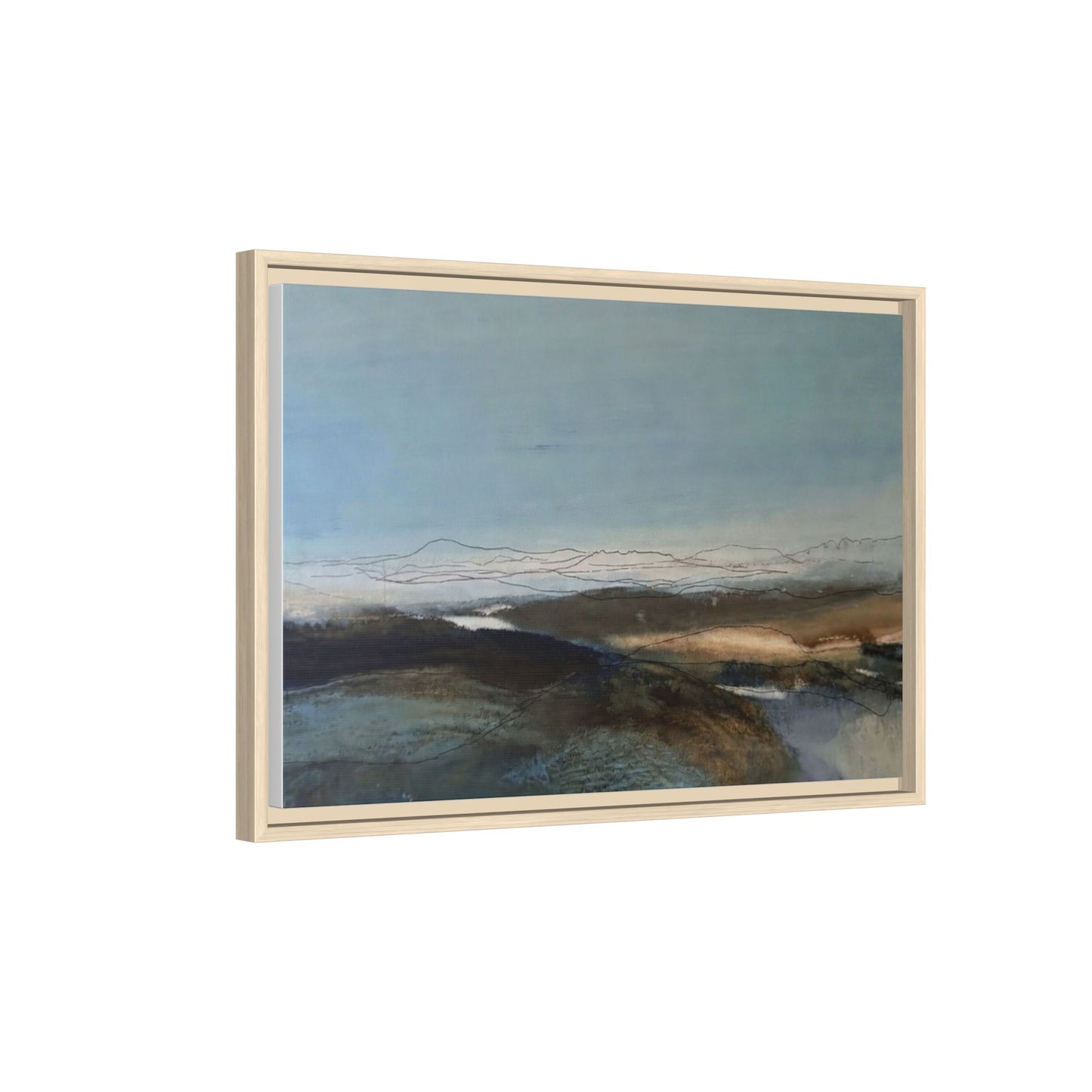 Framed Matte Canvas Wall Art — Serene Abstract Blue Landscape