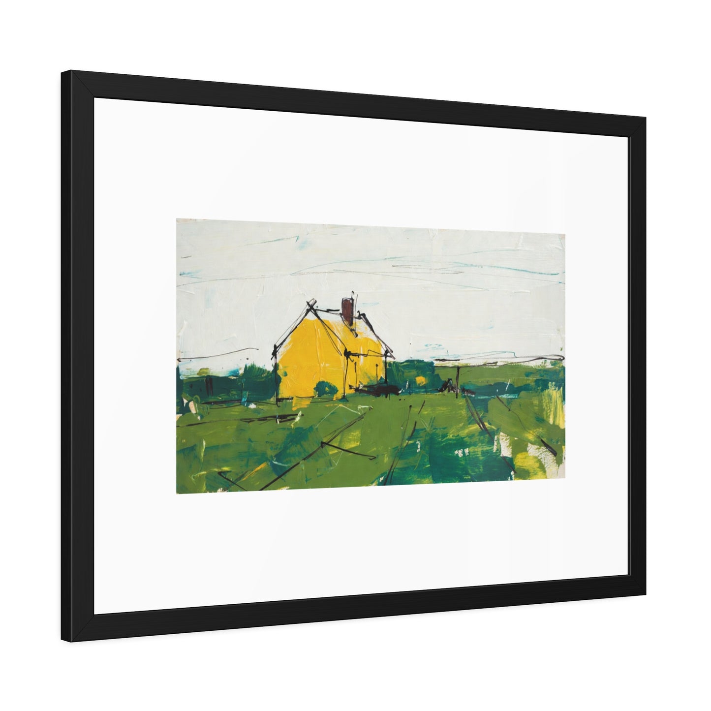 Framed Poster — Yellow Country House Landscape Art Print