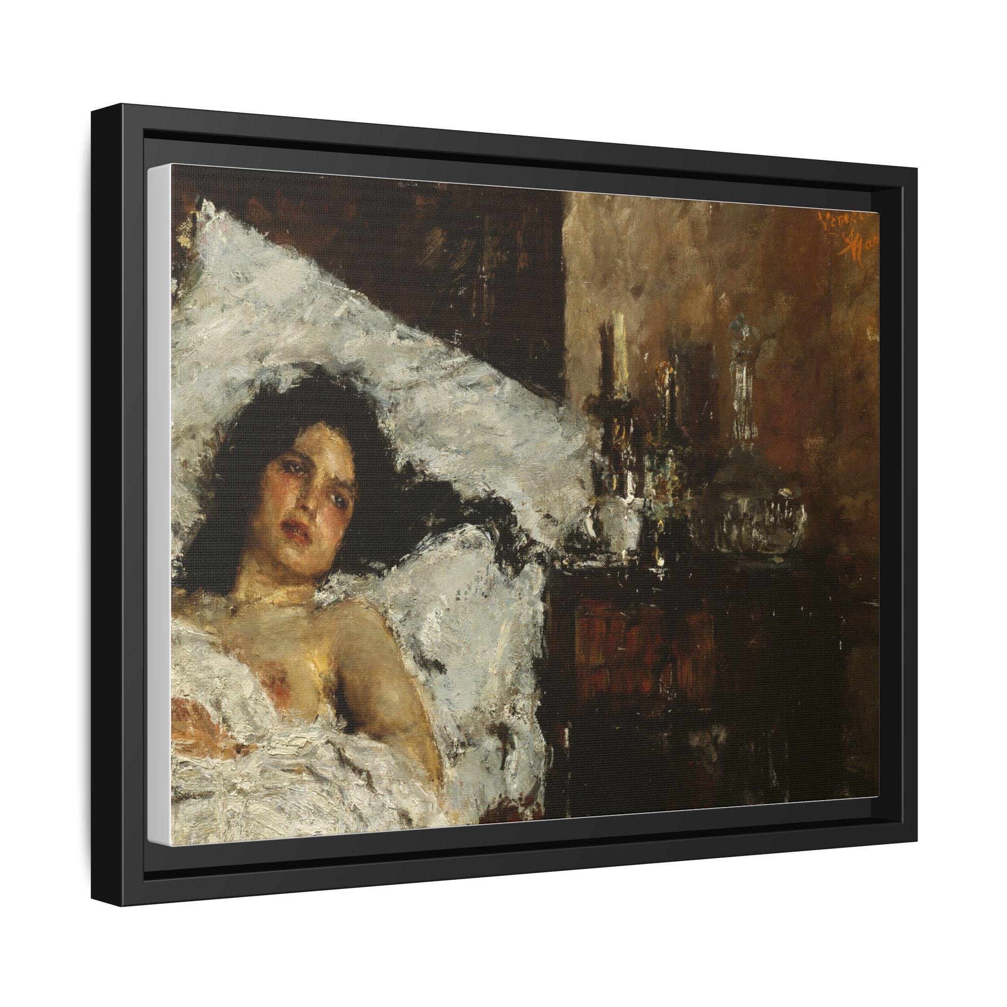 Resting by Antonio Mancini Framed Matte Canvas Wall Art Print