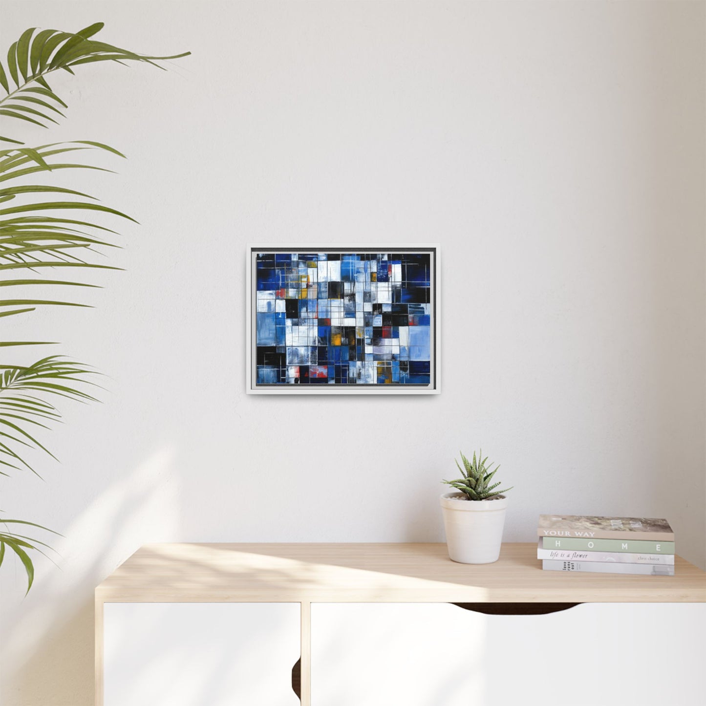 Abstract Blue Grid Matte Canvas Framed Art Print