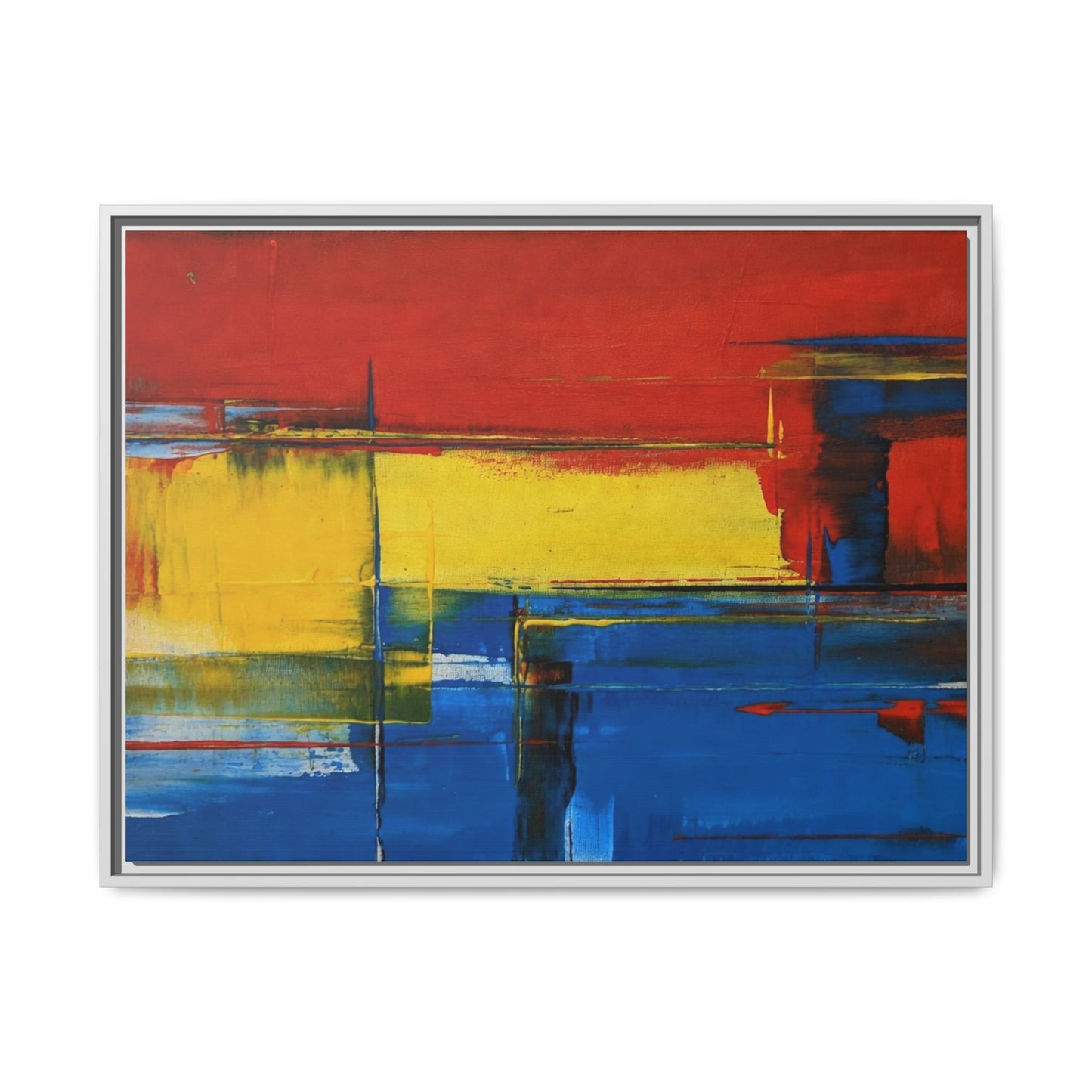 Abstract Color Block Matte Canvas Framed Wall Art — Modern Red Yellow Blue Painting