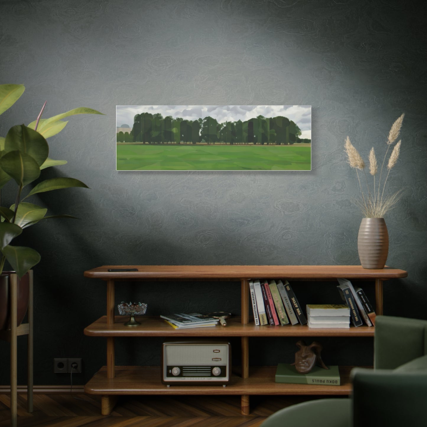 Green Field Landscape Canvas Print — Tranquil Park Scene Matte Stretched Canvas