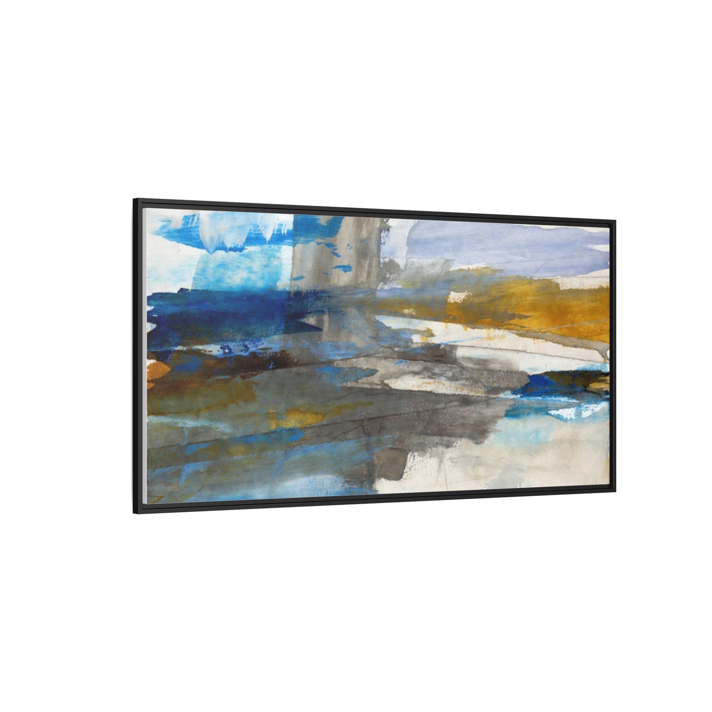 Abstract Blue & Gold Framed Canvas Art — Matte Multi-Color Wall Print
