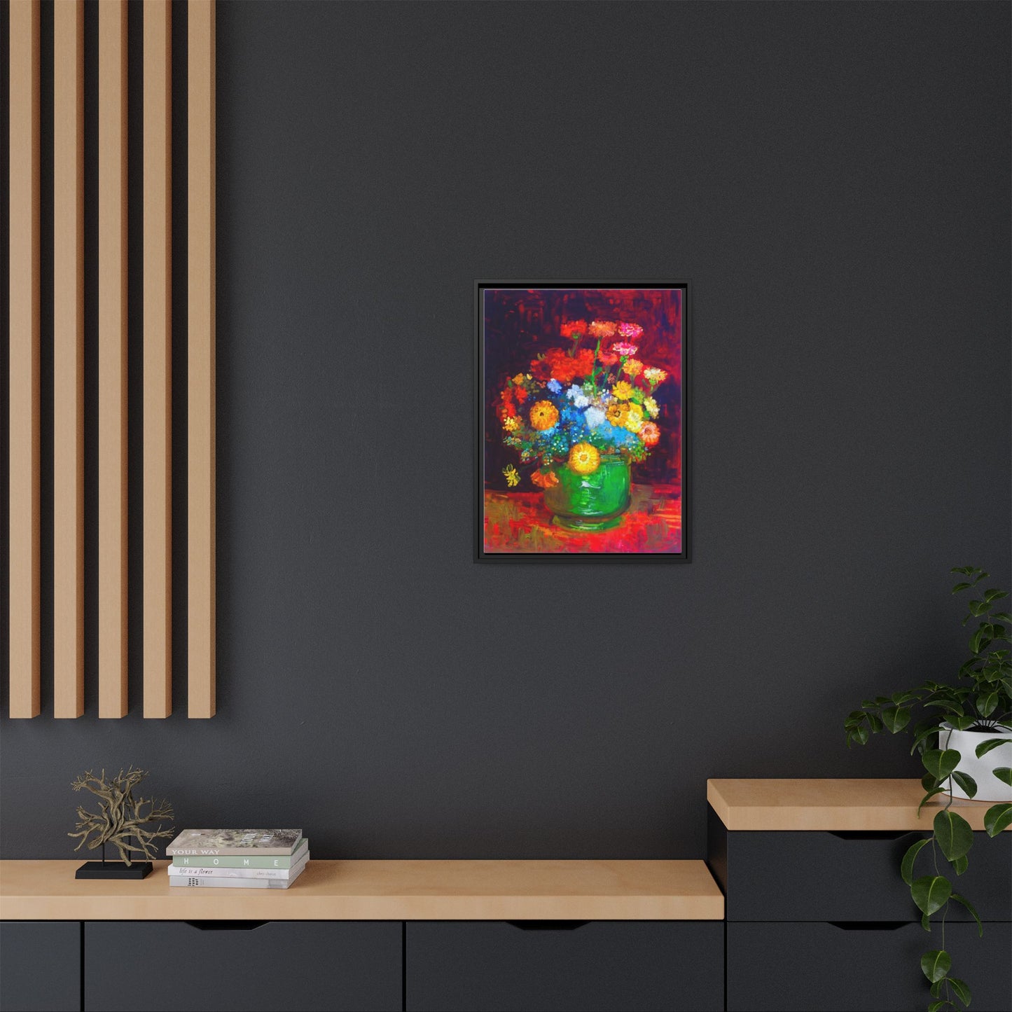 Framed Floral Canvas Print — Colorful Bouquet Wall Art