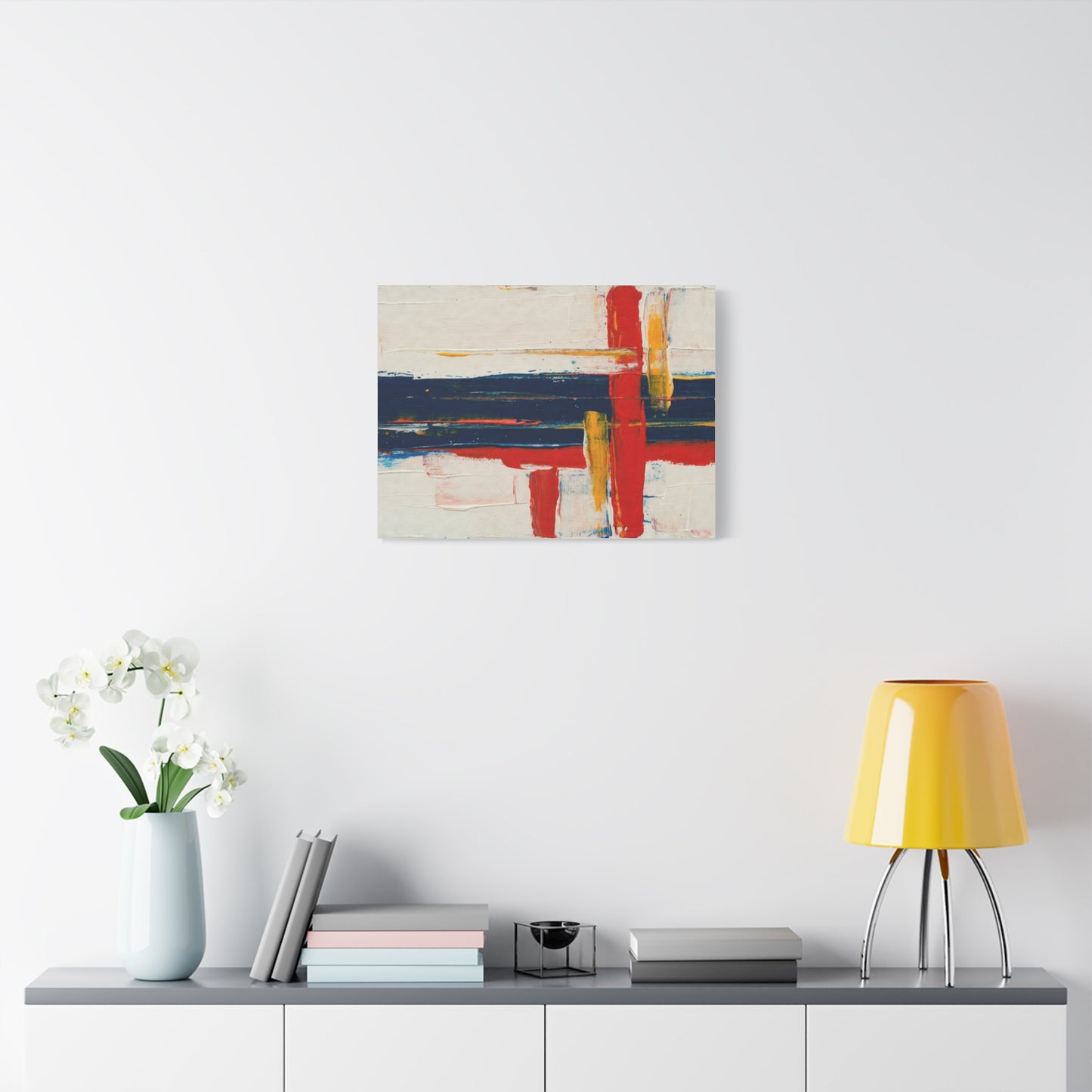 Abstract Modern Canvas Art Print — Red, Navy & Gold Stretched Matte Canvas