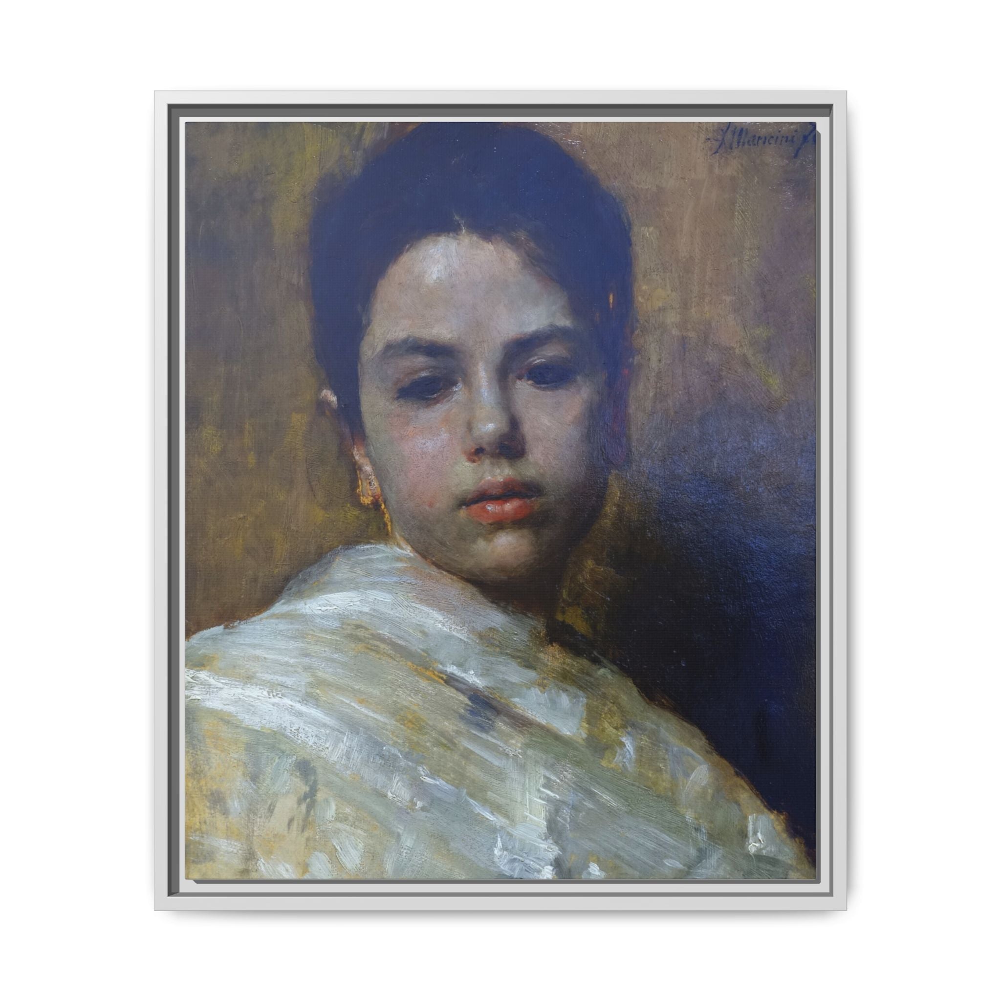 Carminella by Antonio Mancini Framed Matte Canvas Art Print