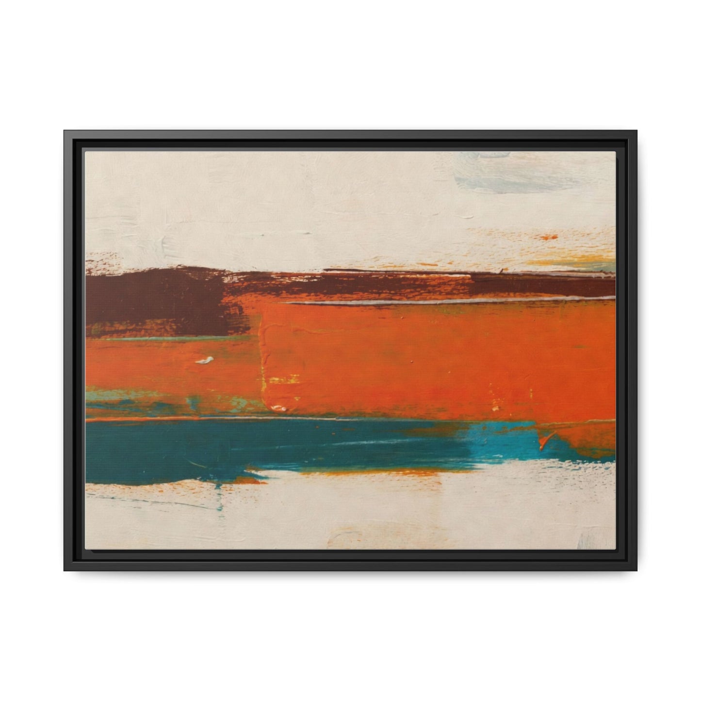 Abstract Horizon Matte Canvas Framed Print — Modern Orange Teal Wall Art