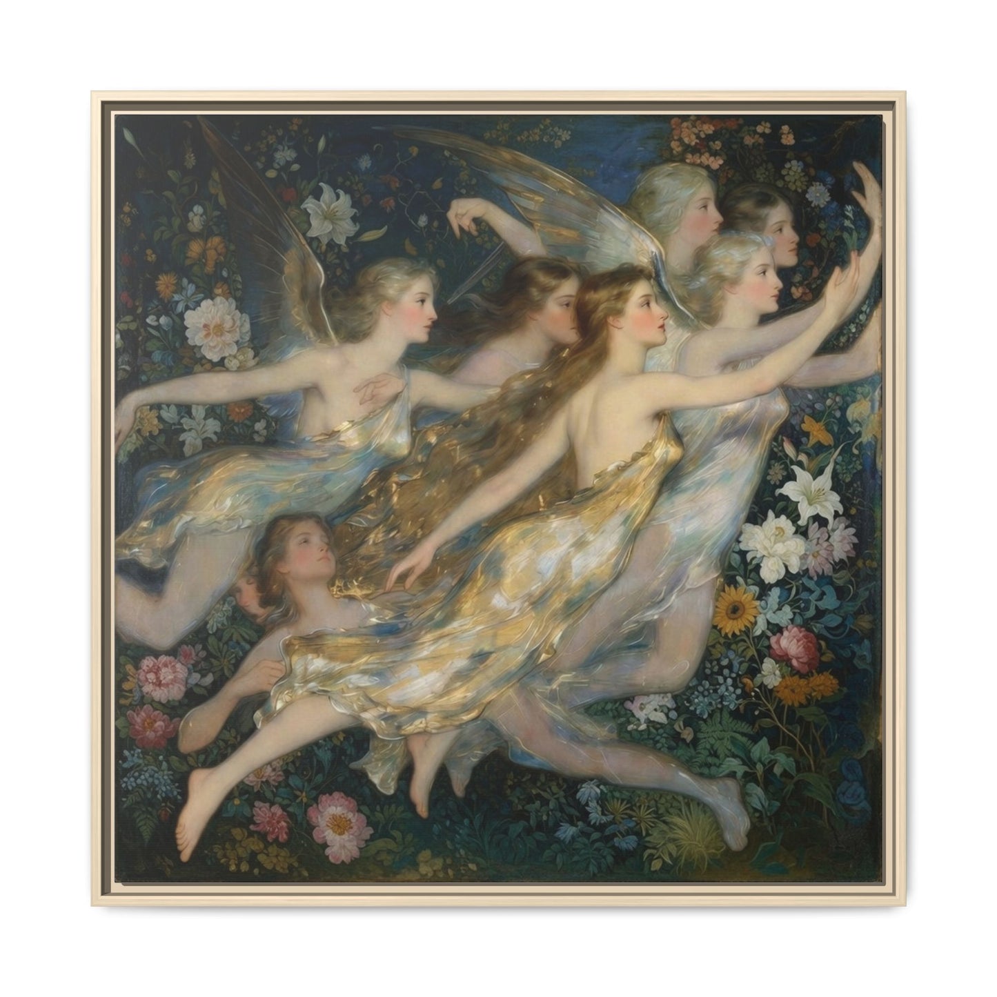 Framed Matte Canvas Wall Art — Vintage Fairies & Floral Painting