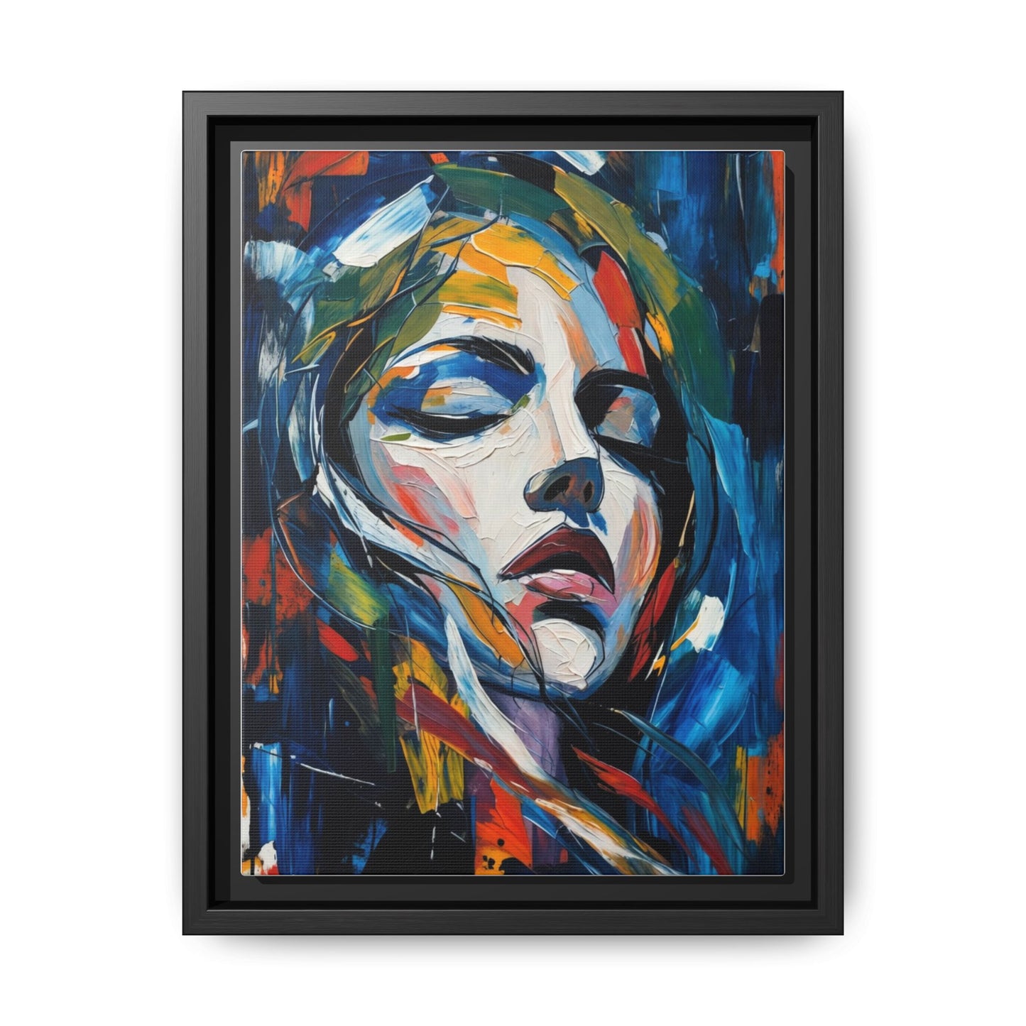 Abstract Colorful Woman Portrait — Framed Matte Canvas Wall Art