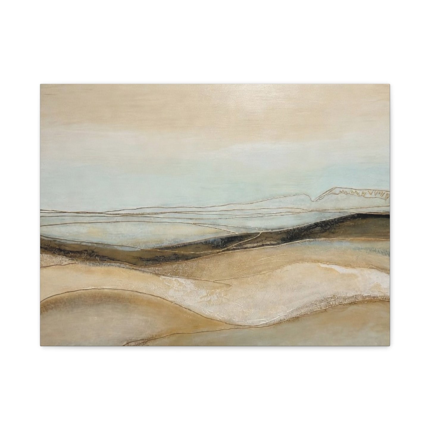Abstract Coastal Landscape Matte Canvas Wall Art — Neutral Beach Waves Stretched Canvas