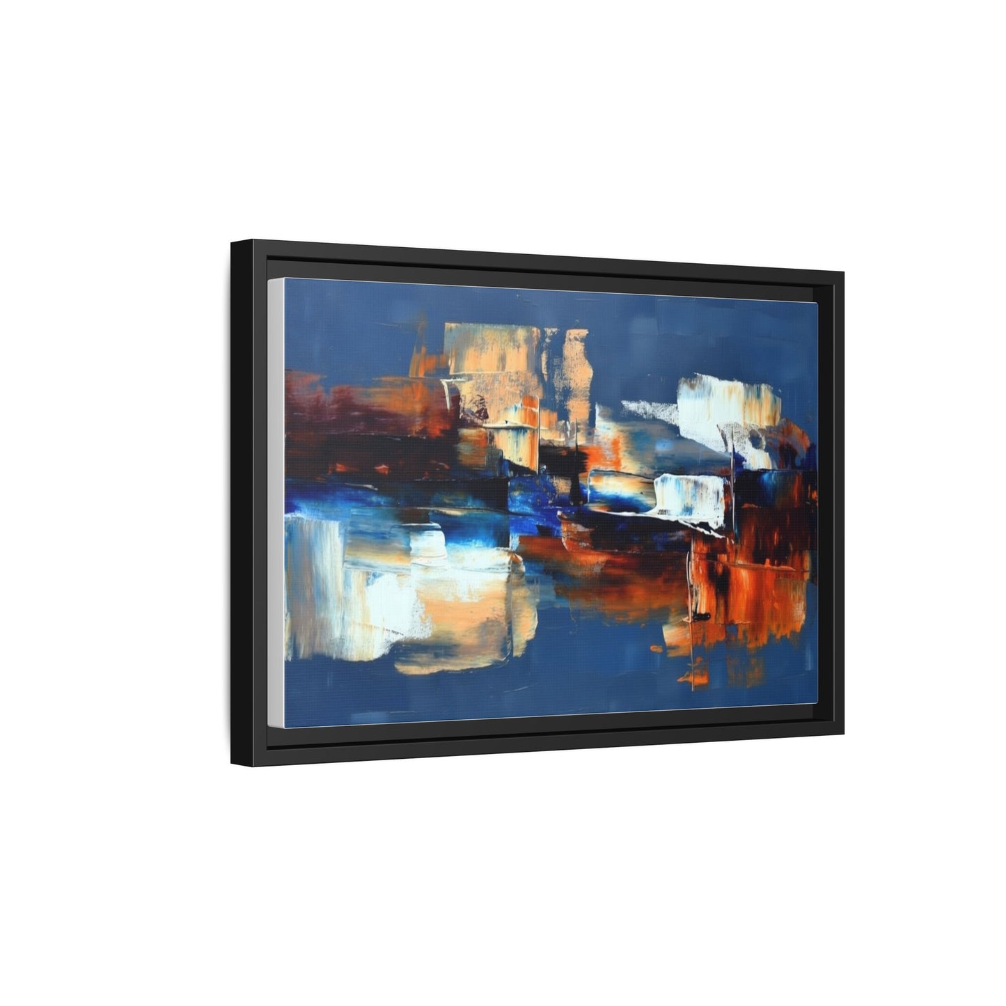 Abstract Blue & Rust Framed Canvas Art — Modern Matte Wall Painting