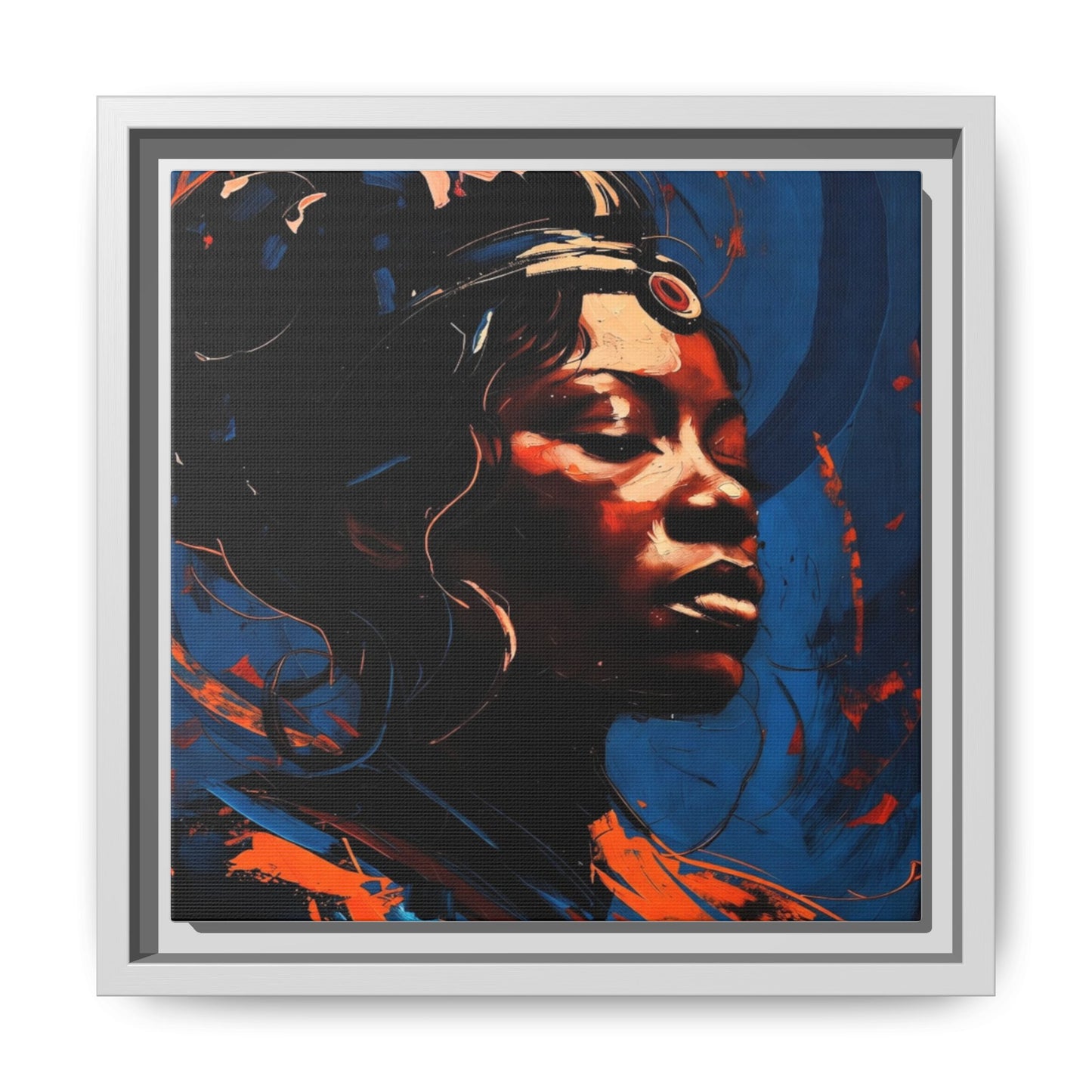 Framed Matte Canvas Art - Vibrant Portrait of a Black Woman (Multi-Color)
