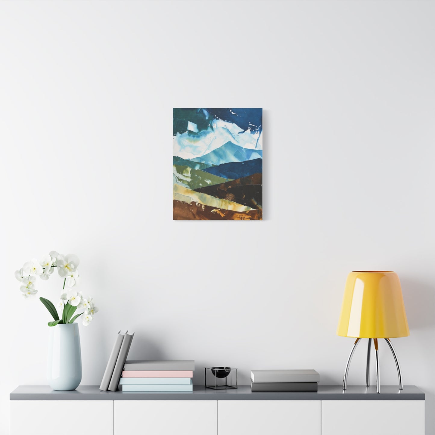 Abstract Mountain Landscape Matte Canvas Wall Art — Blue & Earth Tone Stretched Canvas