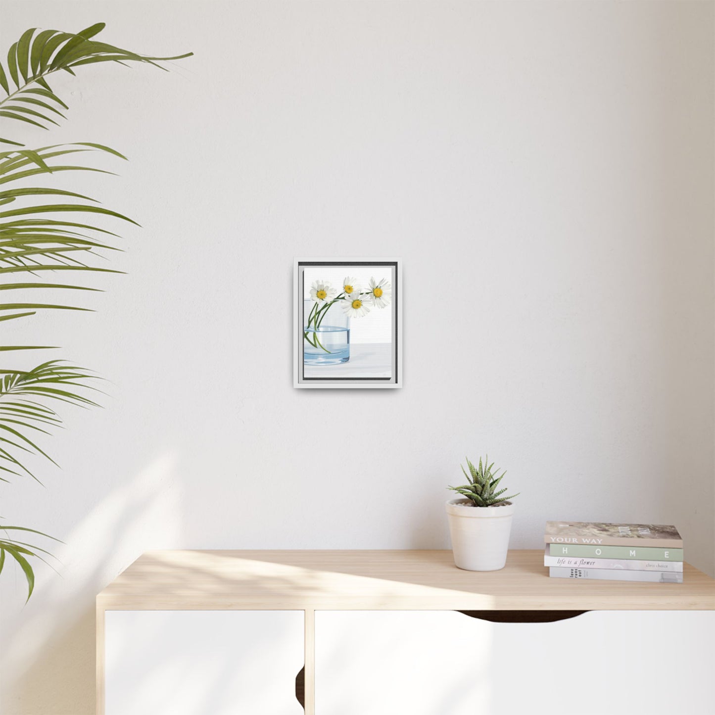 Framed Daisy Canvas Print — Minimal Botanical Wall Art