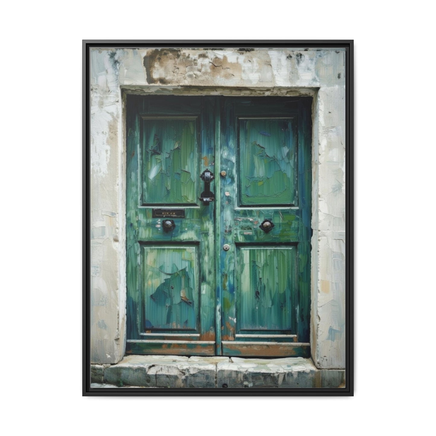 Framed Matte Canvas Art — Weathered Green Door Wall Print