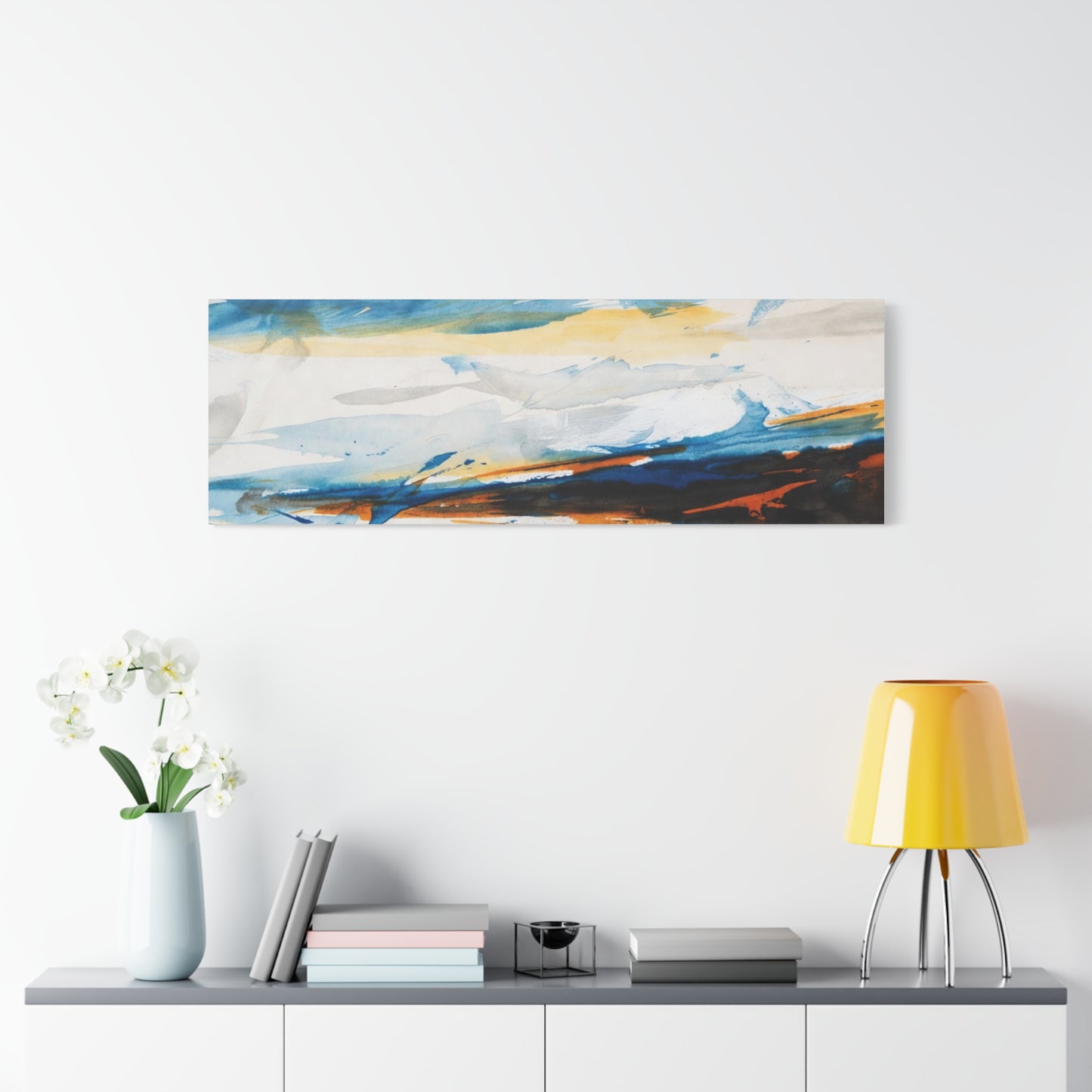 Abstract Oceanic Canvas Print — Blue & Amber Stretched Wall Art