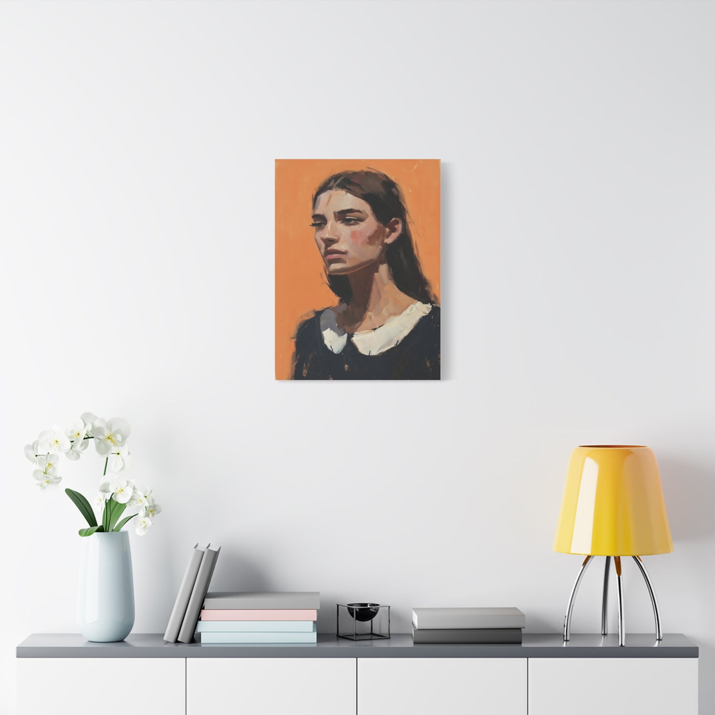 Portrait Canvas Print — Moody Female Figure in Warm Orange