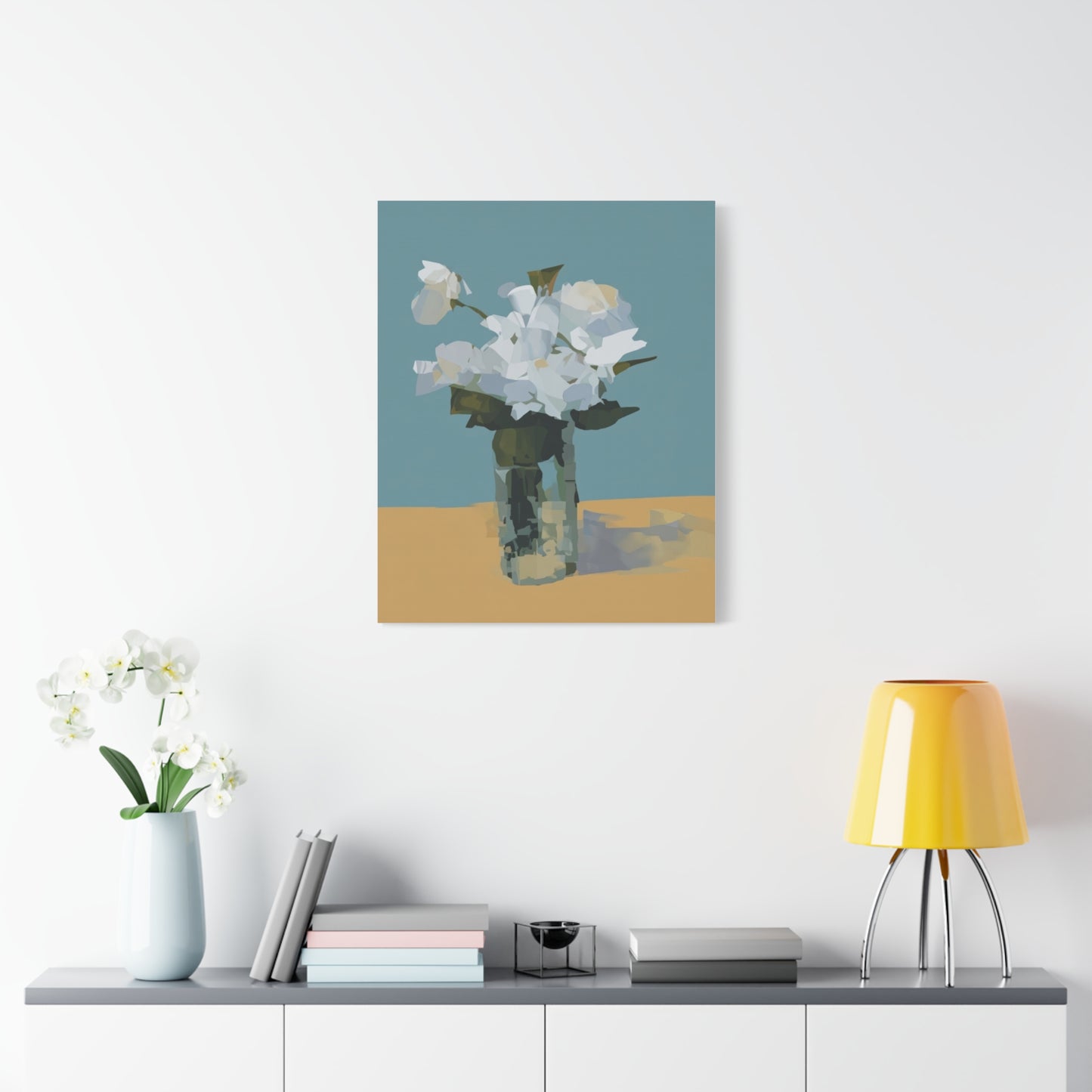 Abstract White Roses Canvas Art - Floral Vase Wall Decor
