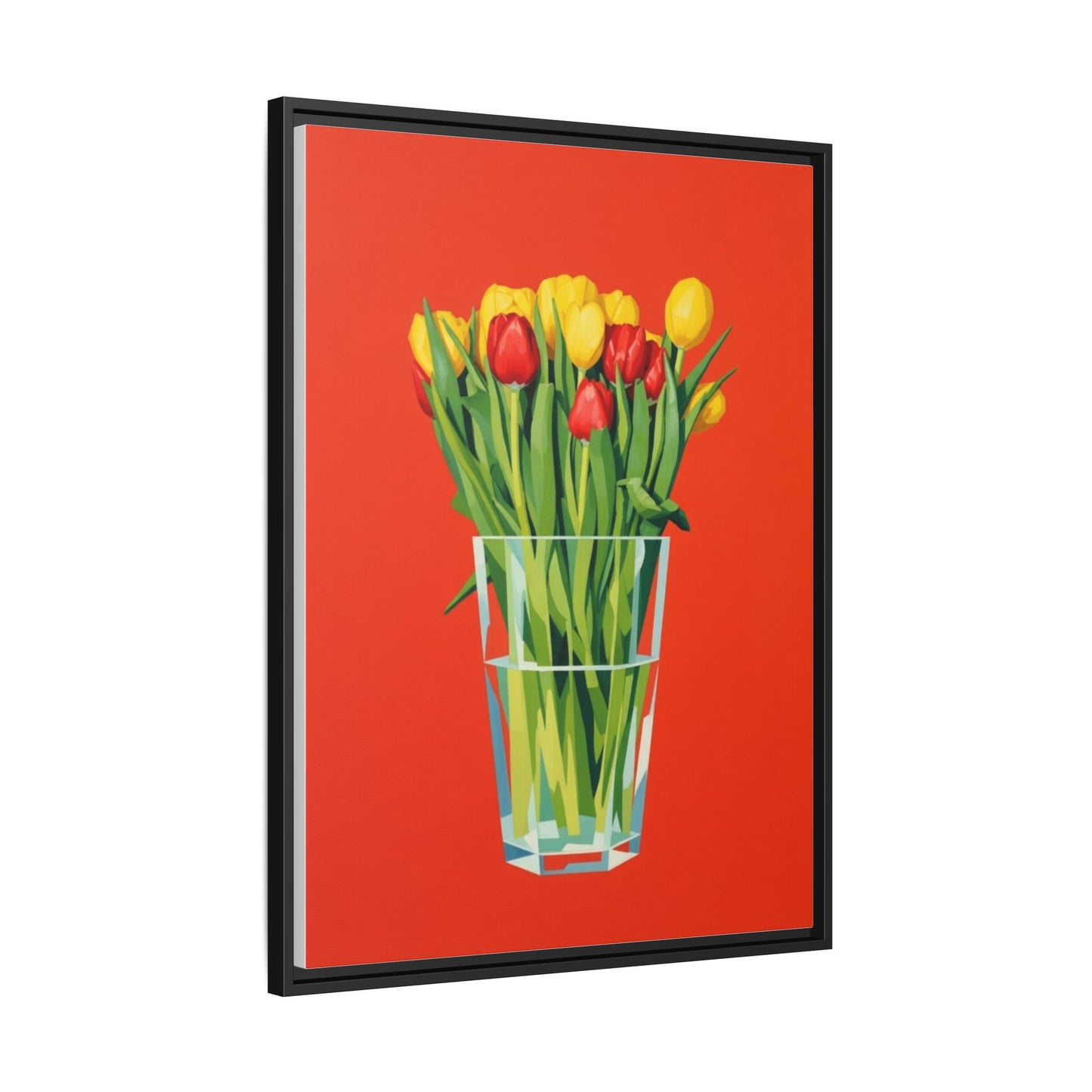 Framed Tulip Bouquet Matte Canvas Art — Vibrant Red Floral Wall Print