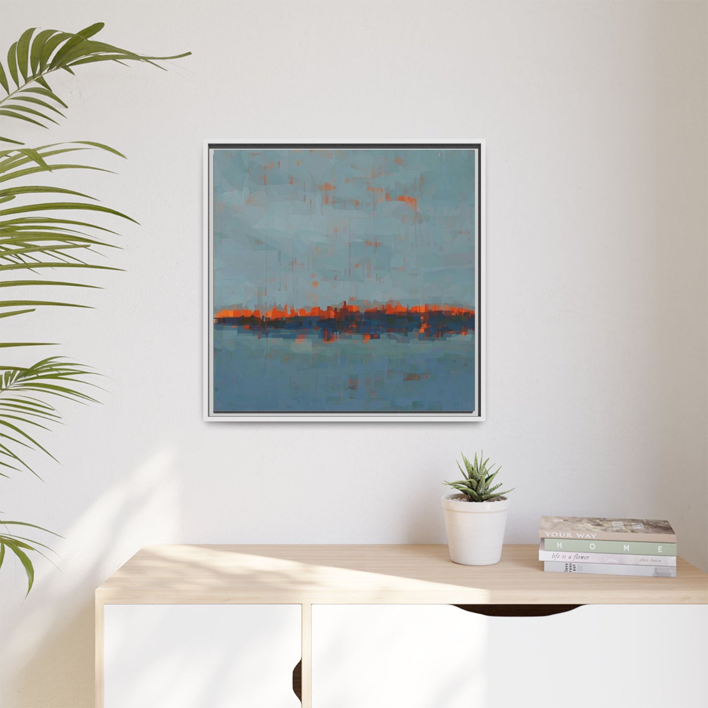 Framed Canvas Art — Teal & Orange Abstract Seascape