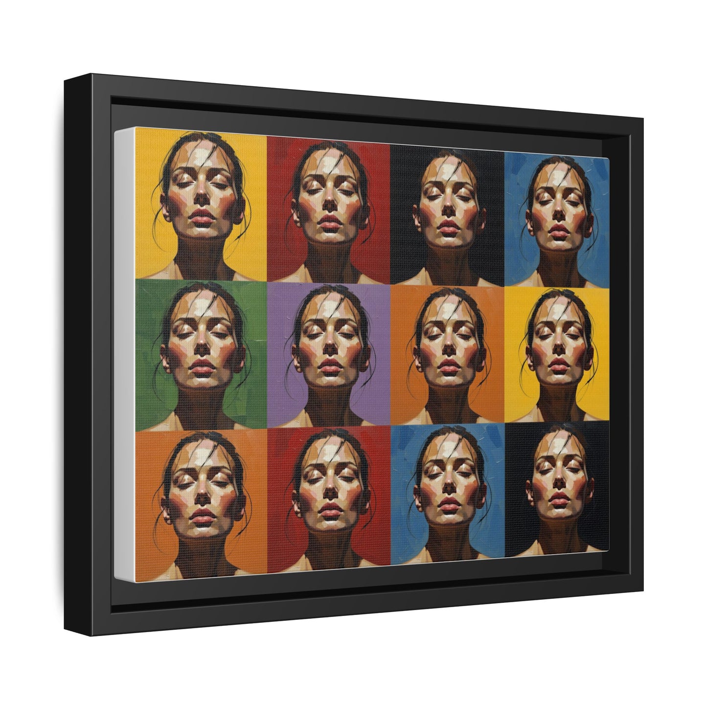 Pop Art Portrait Matte Canvas Print — Framed Multi-Color Grid