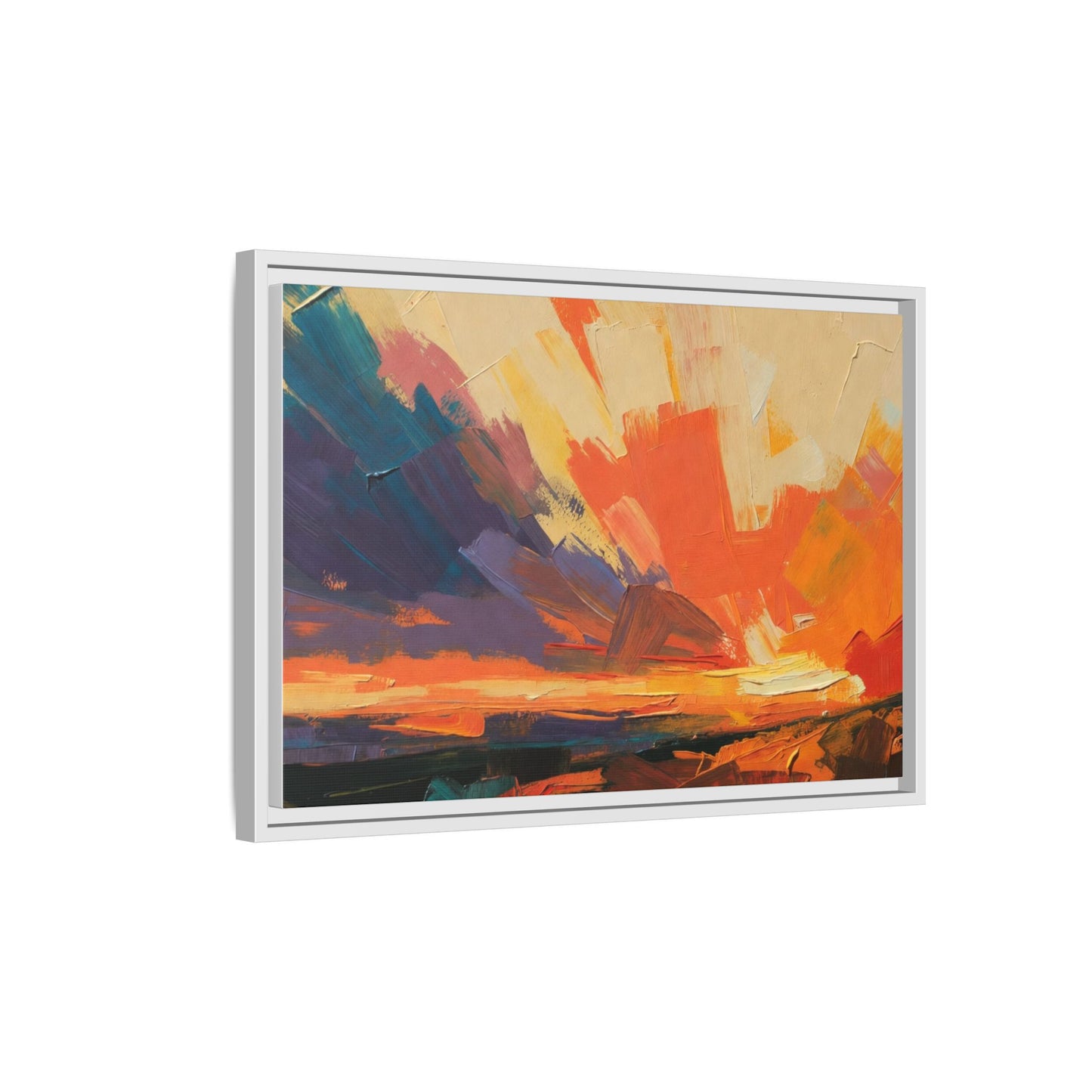Framed Abstract Sunset Canvas Art – Multicolor Matte Wall Decor