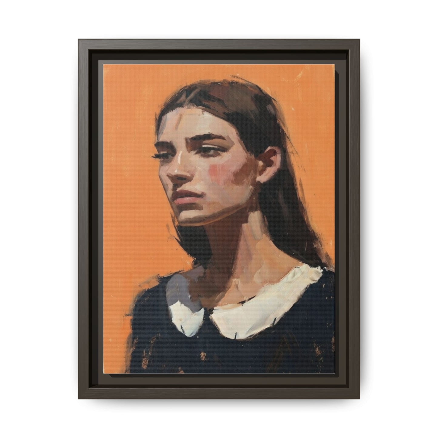 Framed Matte Canvas Portrait Art — Modern Figurative Painting on Orange
