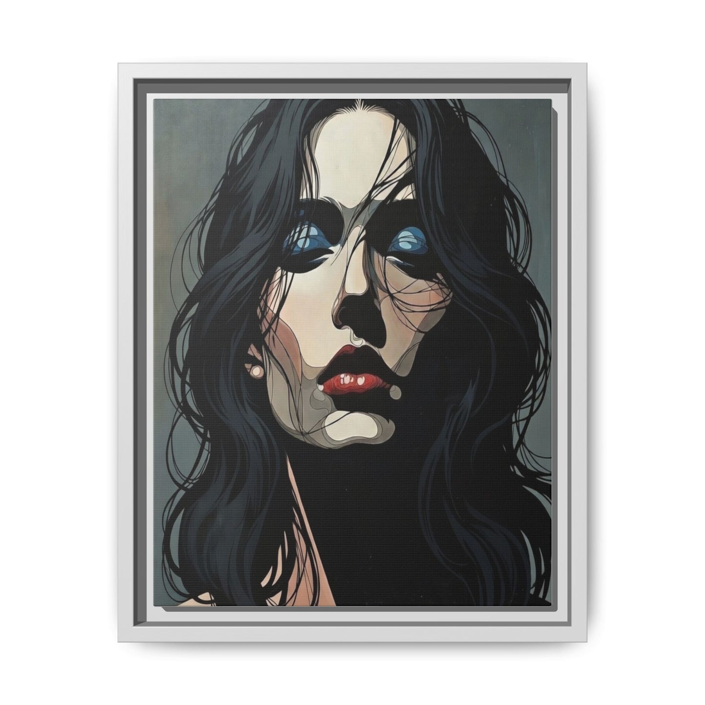 Framed Matte Canvas: Moody Portrait of Woman – Modern Gothic Wall Art