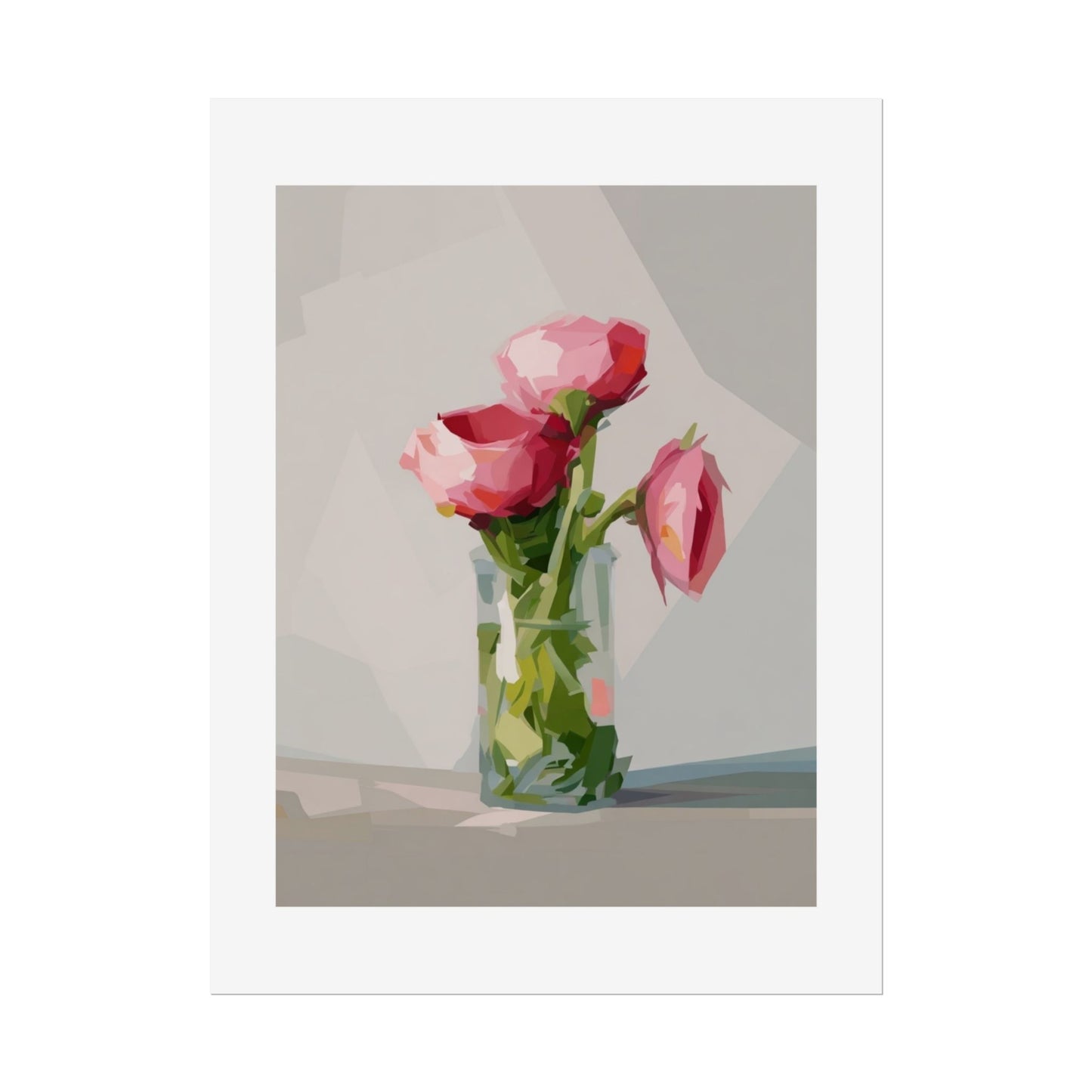 Floral Still Life Poster — Pink Roses in Vase Rolled Art Print