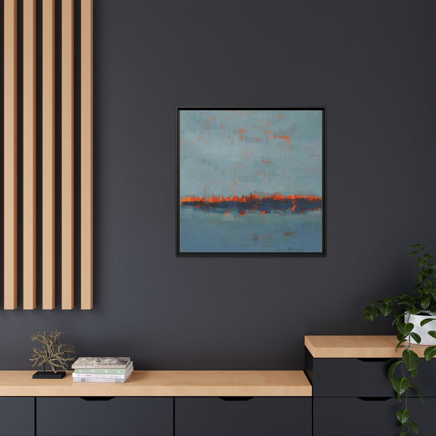 Framed Canvas Art — Teal & Orange Abstract Seascape