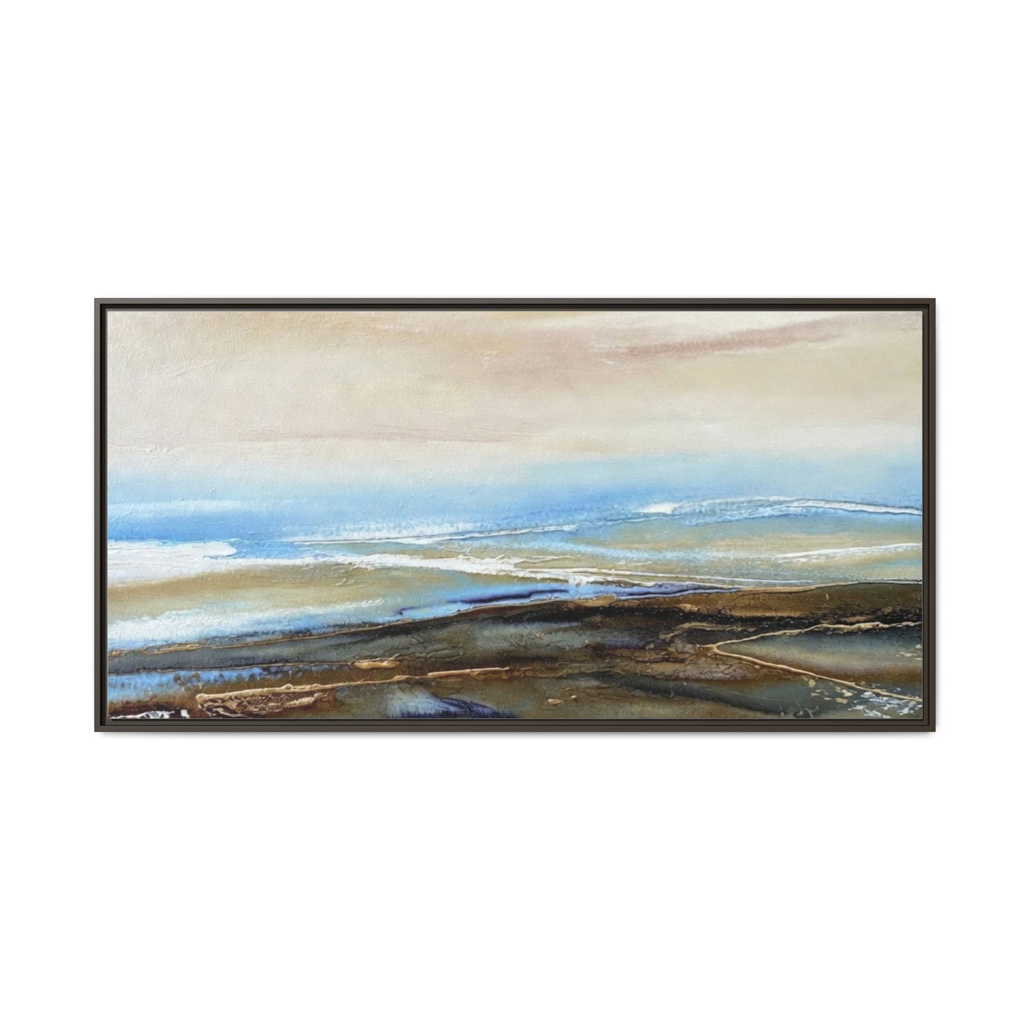 Framed Abstract Seascape Matte Canvas — Coastal Blue & Earth Tone Wall Art