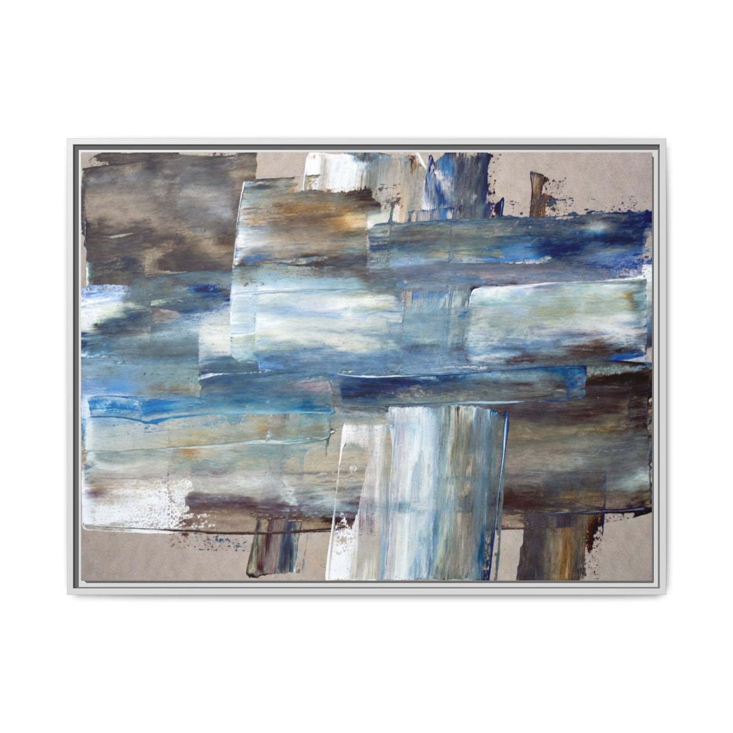 Abstract Blue Coastal Matte Canvas Framed Wall Art