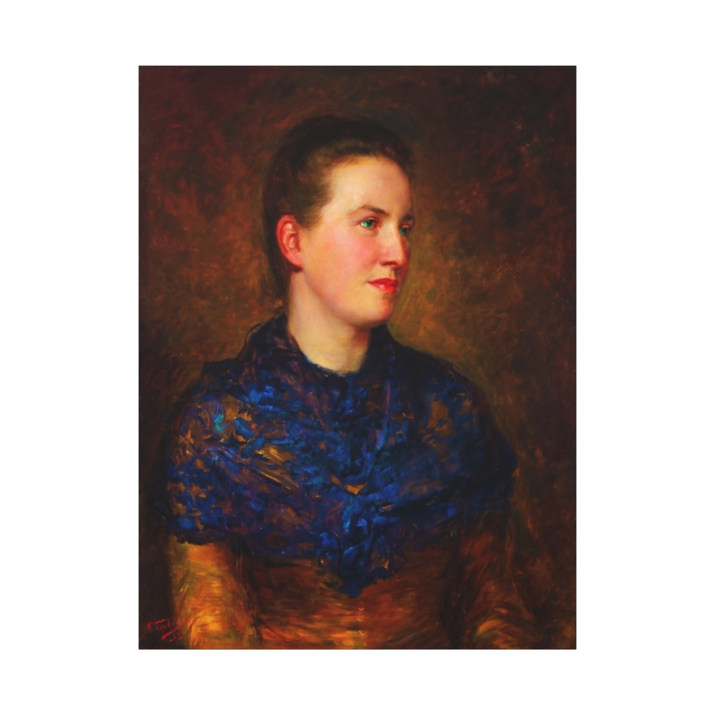 Portrait Canvas Print — Vintage Woman Oil Painting on Stretched Matte Canvas