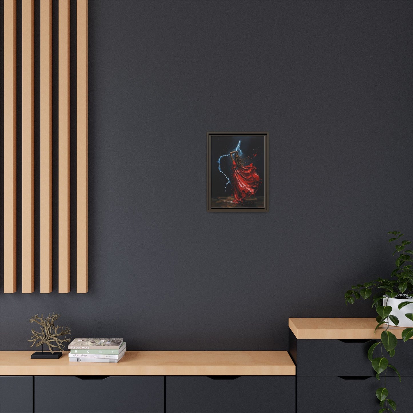 Framed Matte Canvas Print — Red Dancer Lightning Art