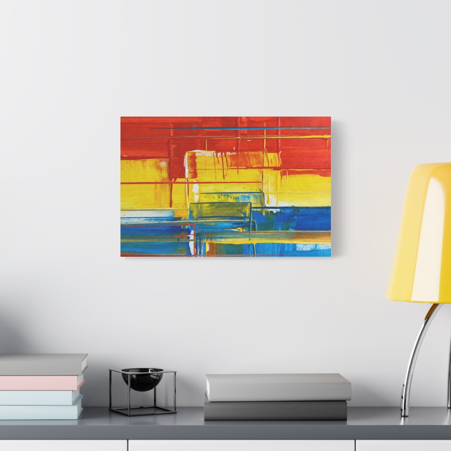 Abstract Color Block Canvas Print — Vibrant Red, Yellow & Blue Stretched Wall Art
