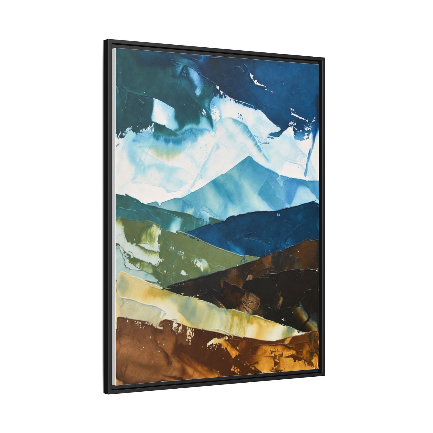 Framed Abstract Mountain Canvas Art — Blue & Earthtone Landscape Print