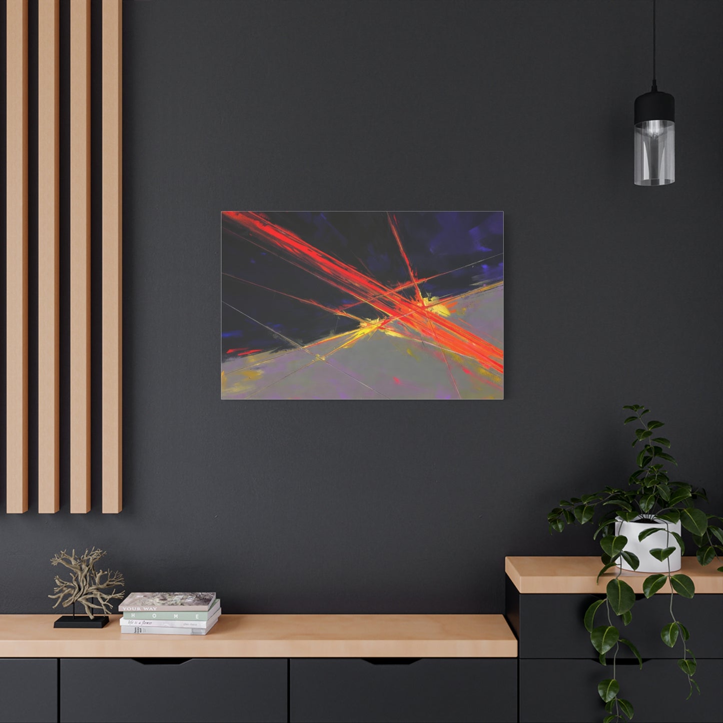 Abstract Red Streaks Matte Canvas Print — Modern Geometric Wall Art