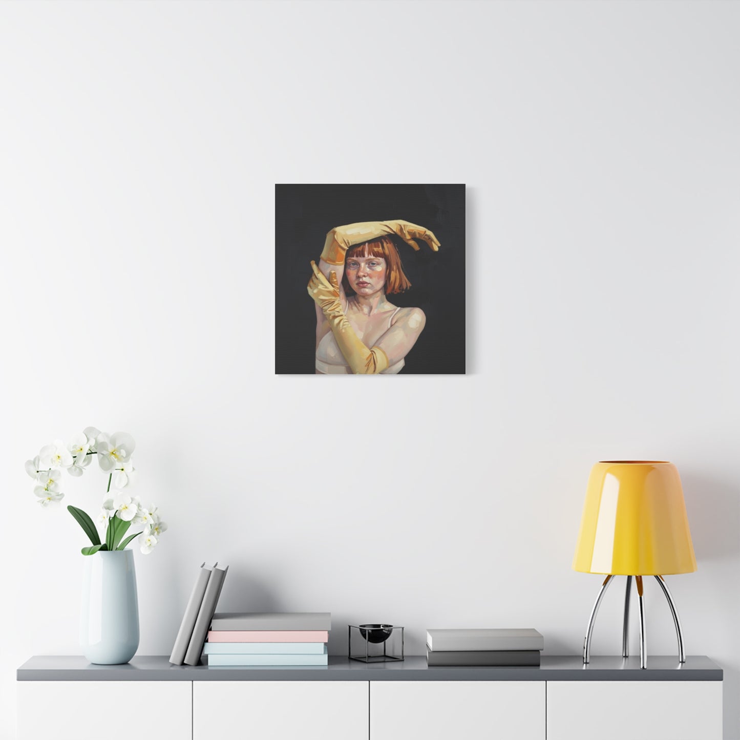 Contemporary Portrait Canvas — Redhead in Yellow Gloves Matte Stretched Art