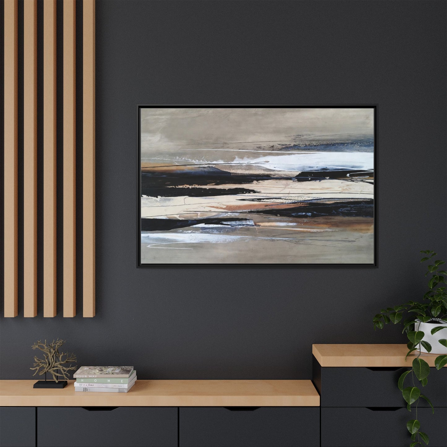 Abstract Seascape Matte Canvas Framed Wall Art — Neutral Coastal Landscape