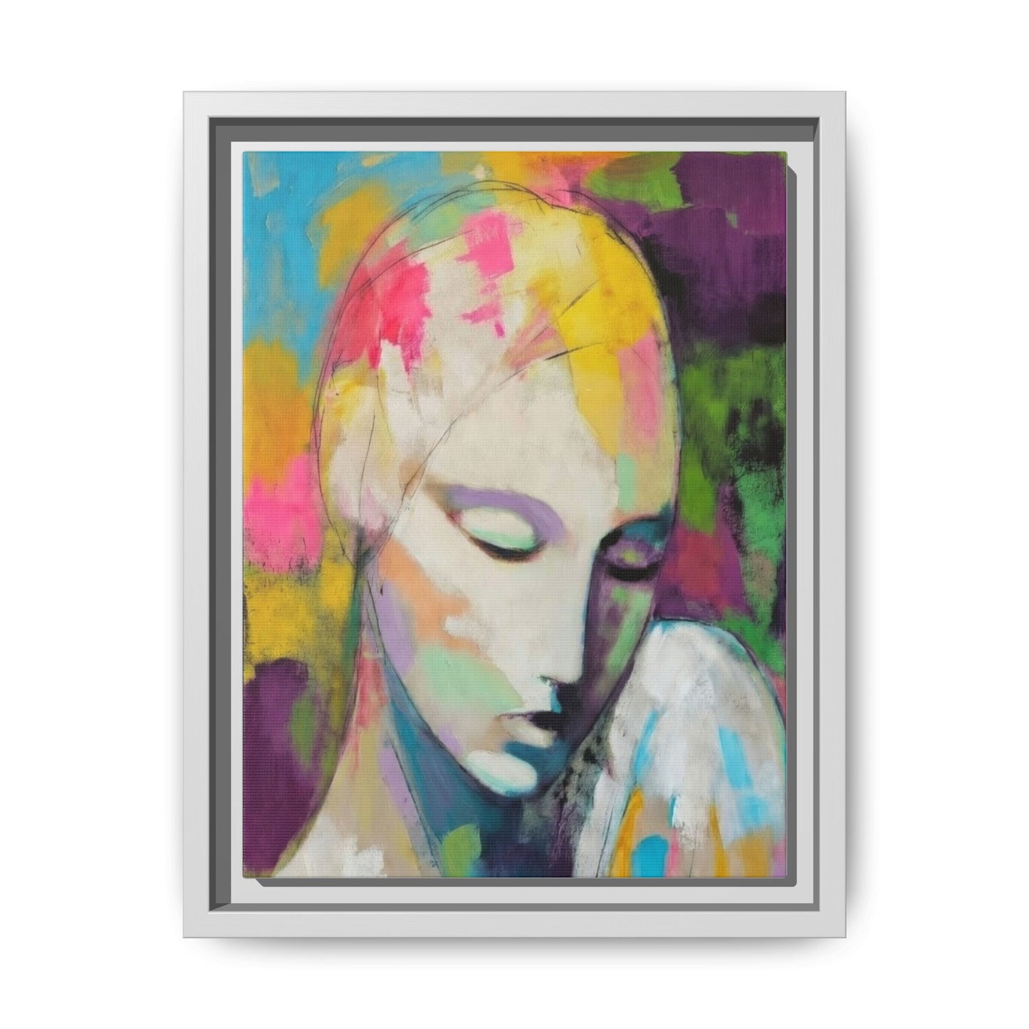 Framed Matte Canvas Art - Colorful Abstract Portrait