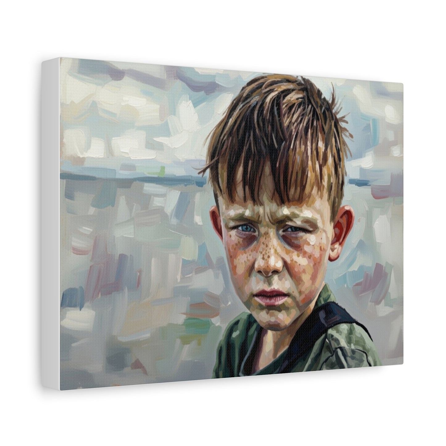 Melancholic Boy Portrait Canvas Print — Matte Stretched Wall Art