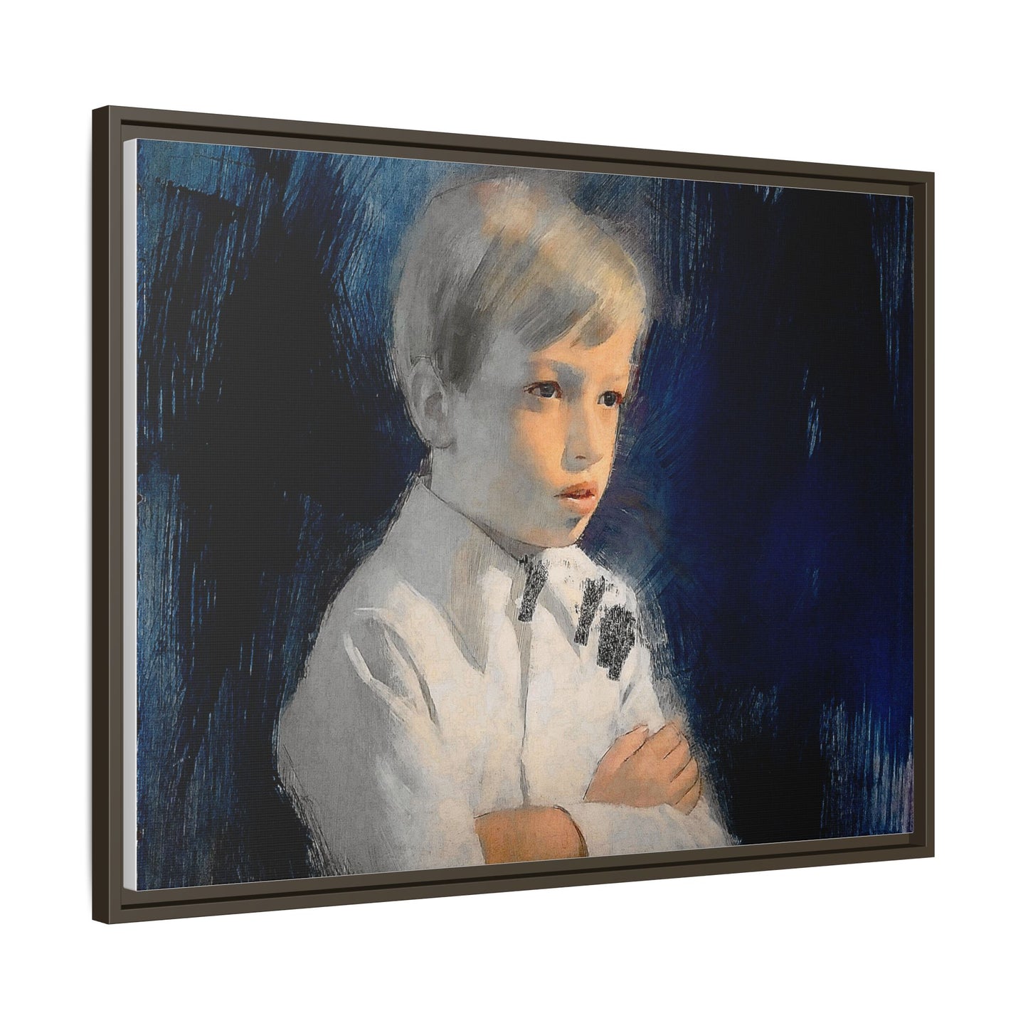 Painting of boy by Unknown Artist Framed Matte Canvas Wall Art Print