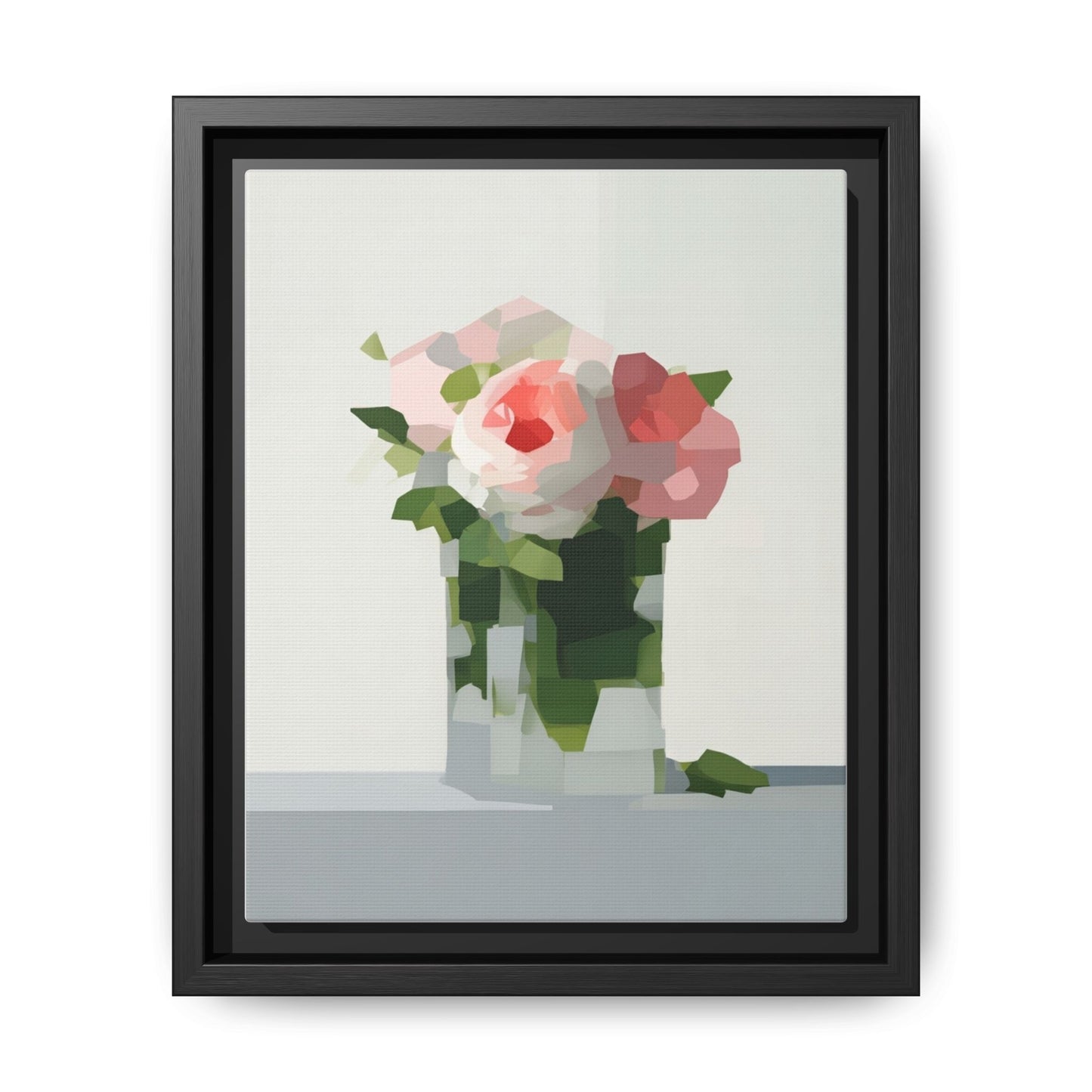 Framed Floral Canvas Print — Modern Pink Roses Still Life