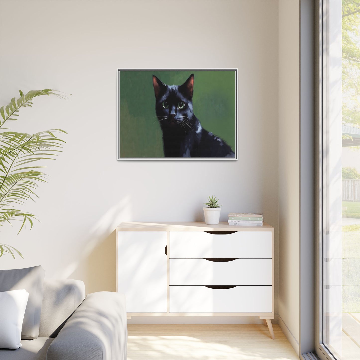 Framed Black Cat Portrait Canvas — Matte Multi-Color Wall Art